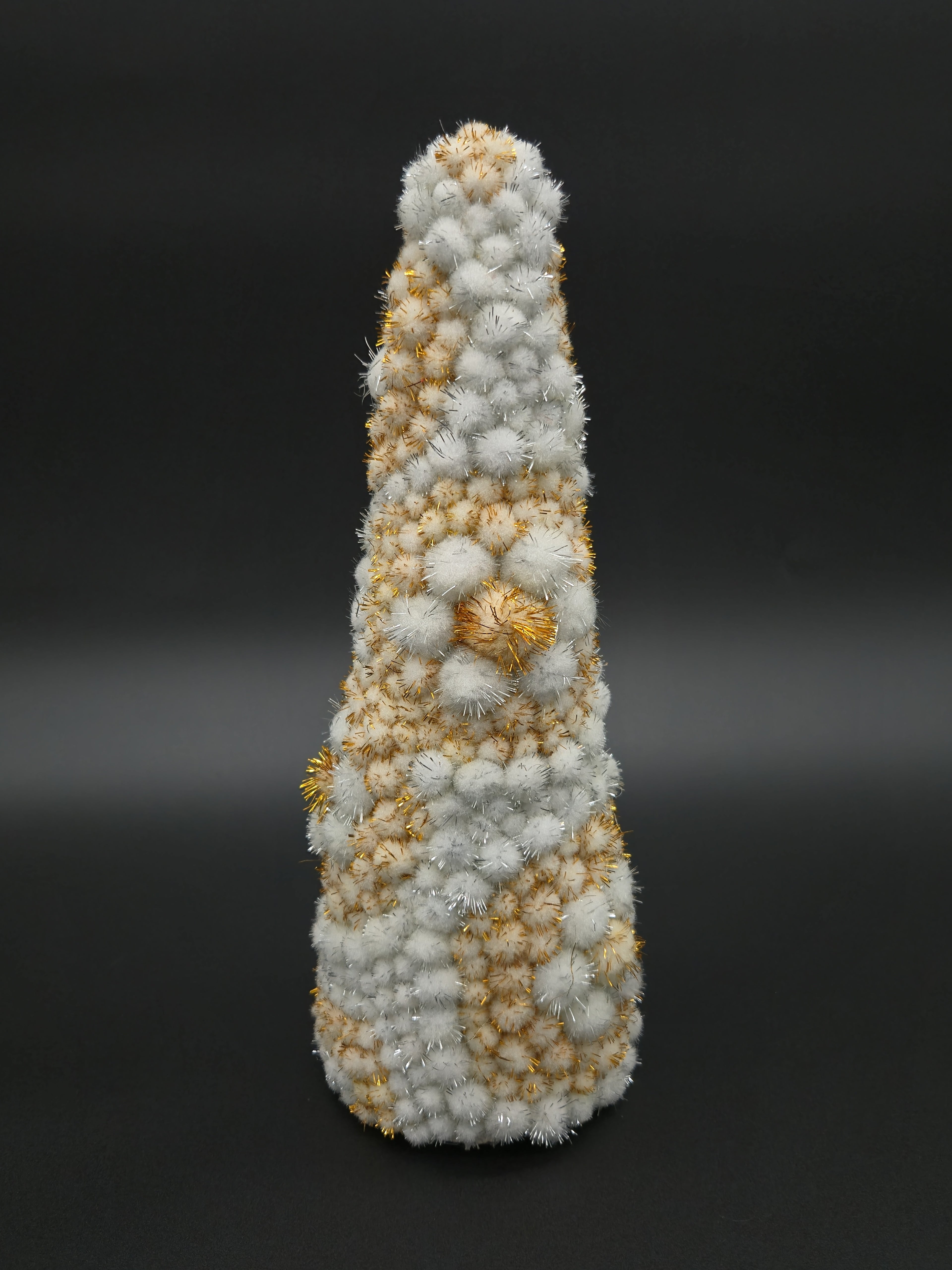 White & Gold Rosette Pom Pom Tree