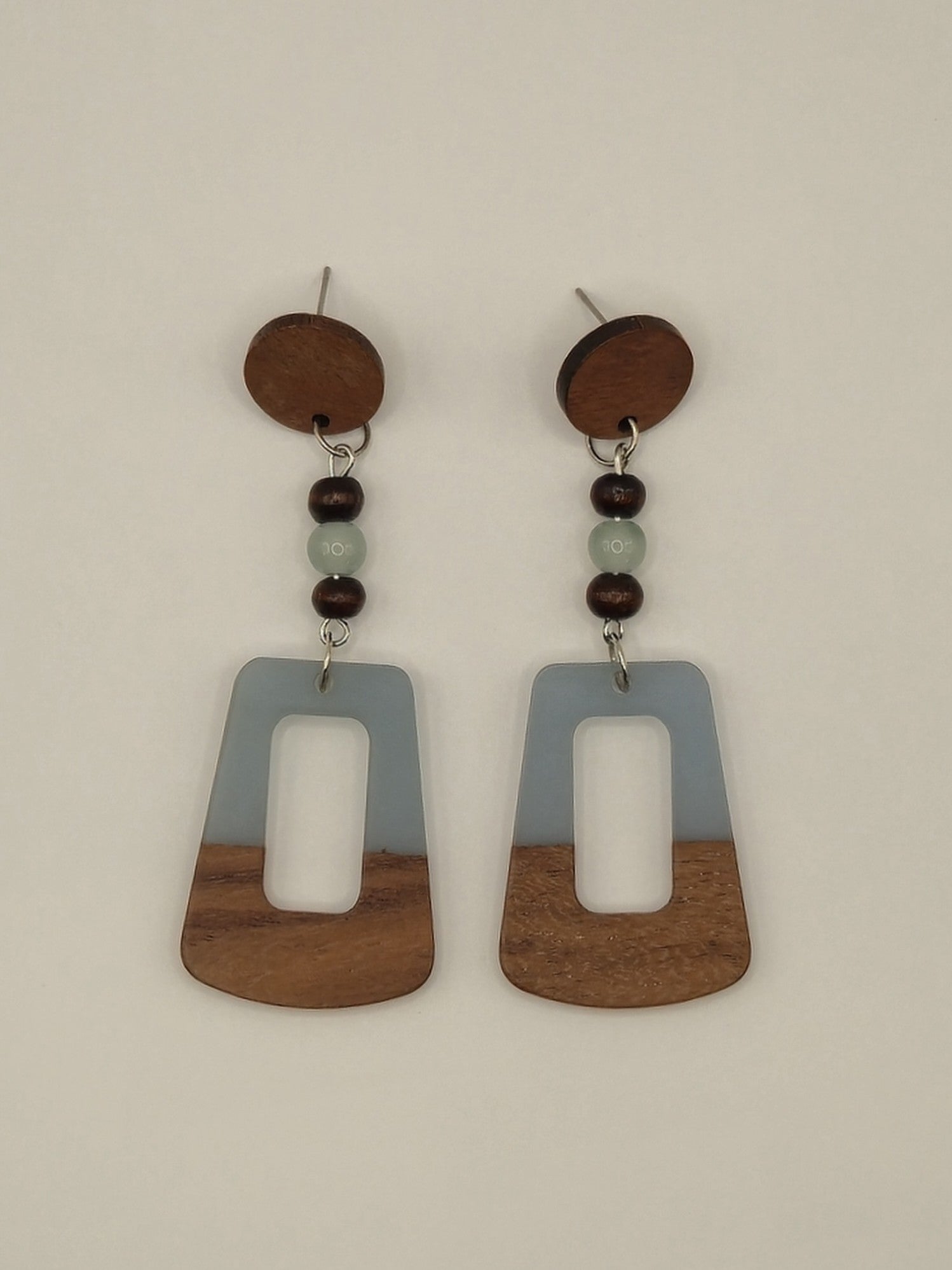 Grey Wood & Resin Trapezoid Earrings