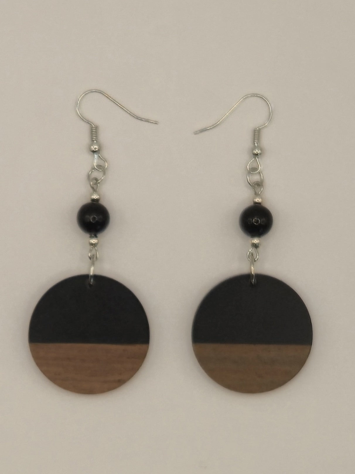 Black Wood & Resin Circle Earrings