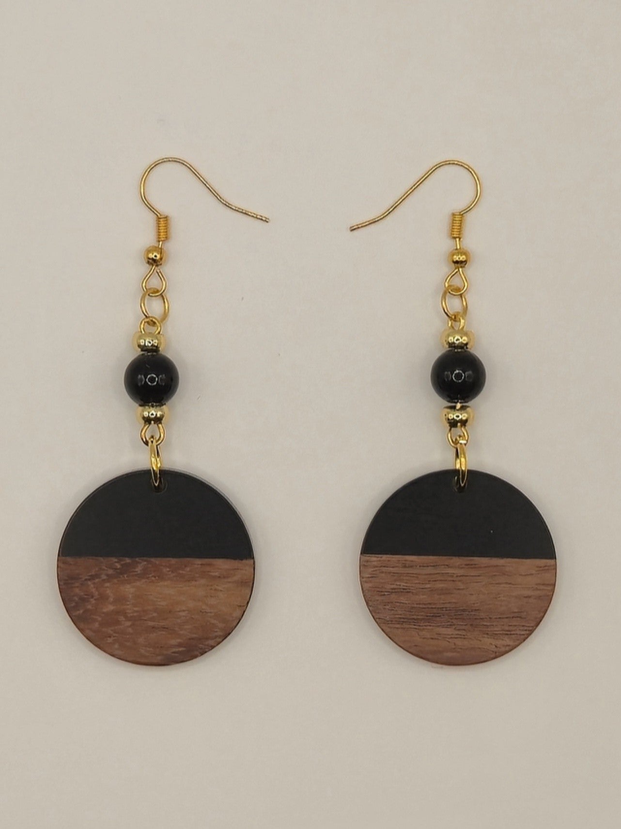 Black Wood & Resin Circle Earrings