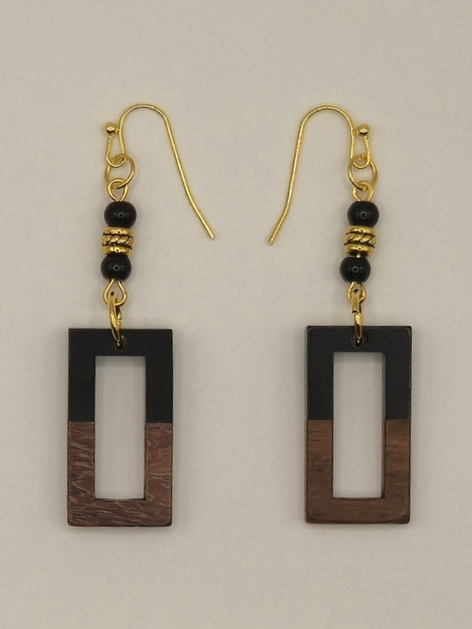 Black Wood & Resin Rectangle Earrings