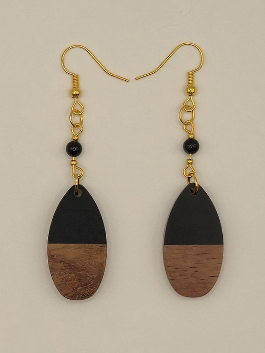 Black Wood & Resin Oval  Earrings