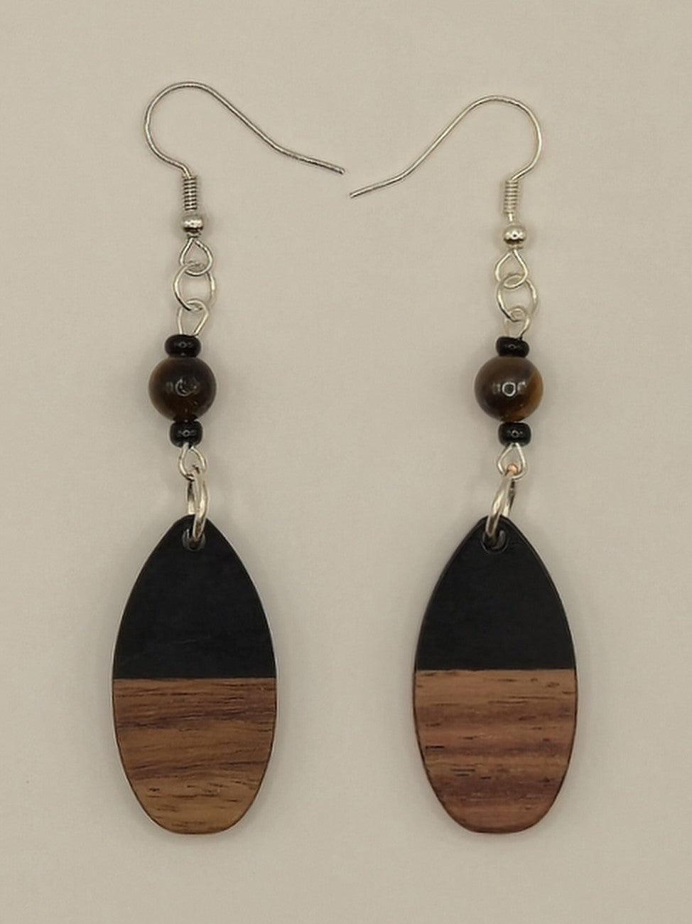Black Wood & Resin Oval Earrings