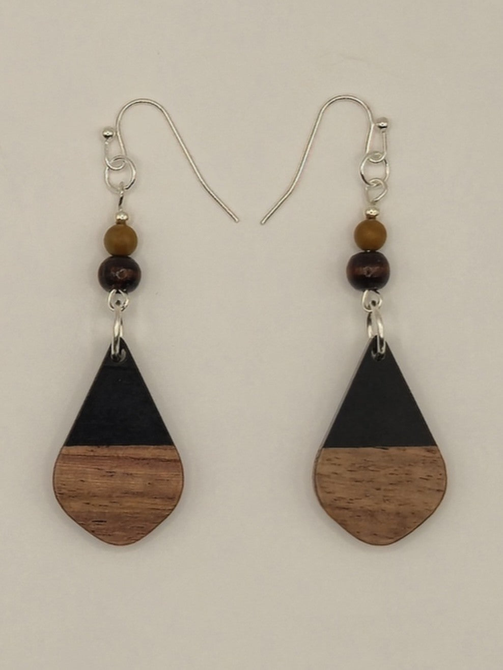 Black Wood & Resin Teardrop Earrings