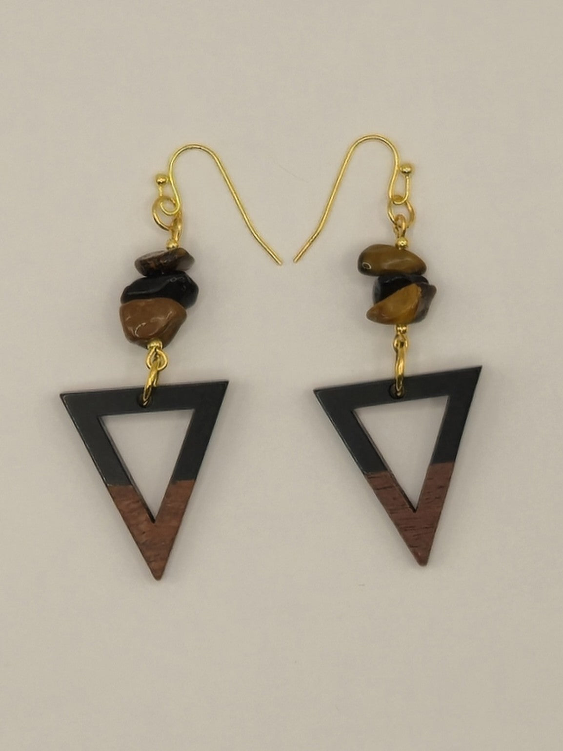 Black Wood & Resin Inverted Triangle Earrings