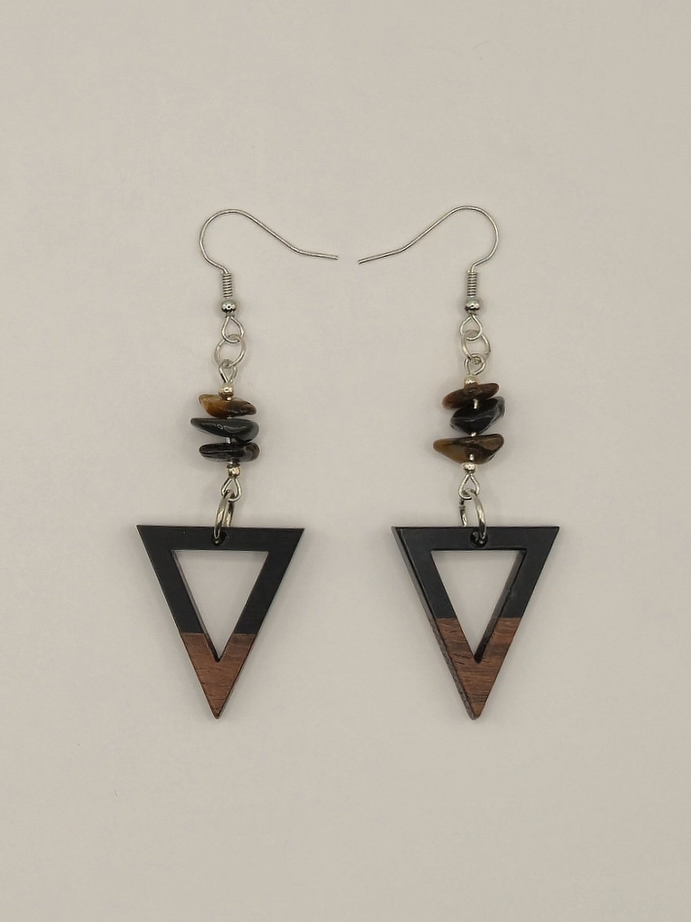 Black Wood & Resin Inverted Triangle Earrings