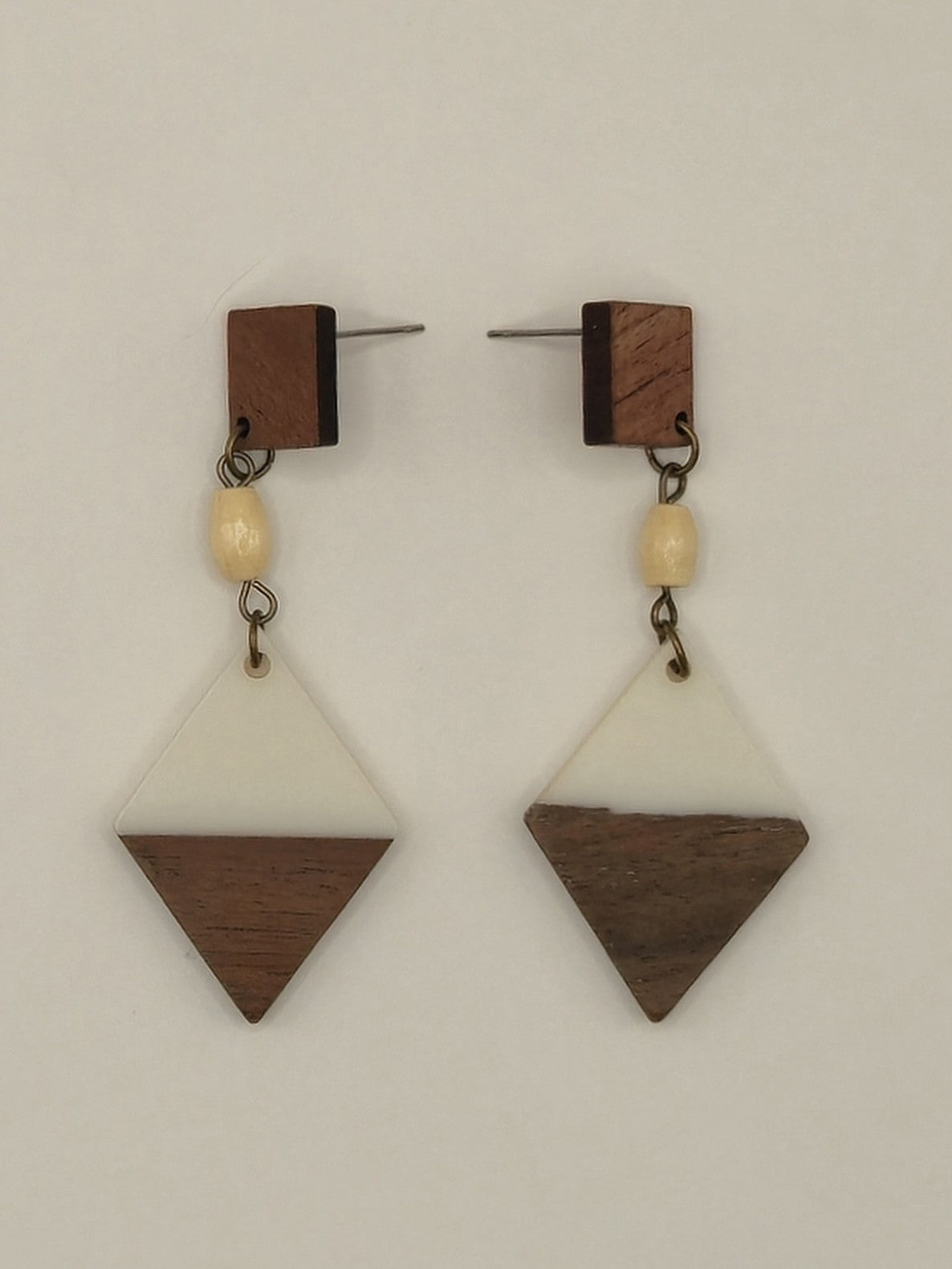 White Wood & Resin Diamond Earrings