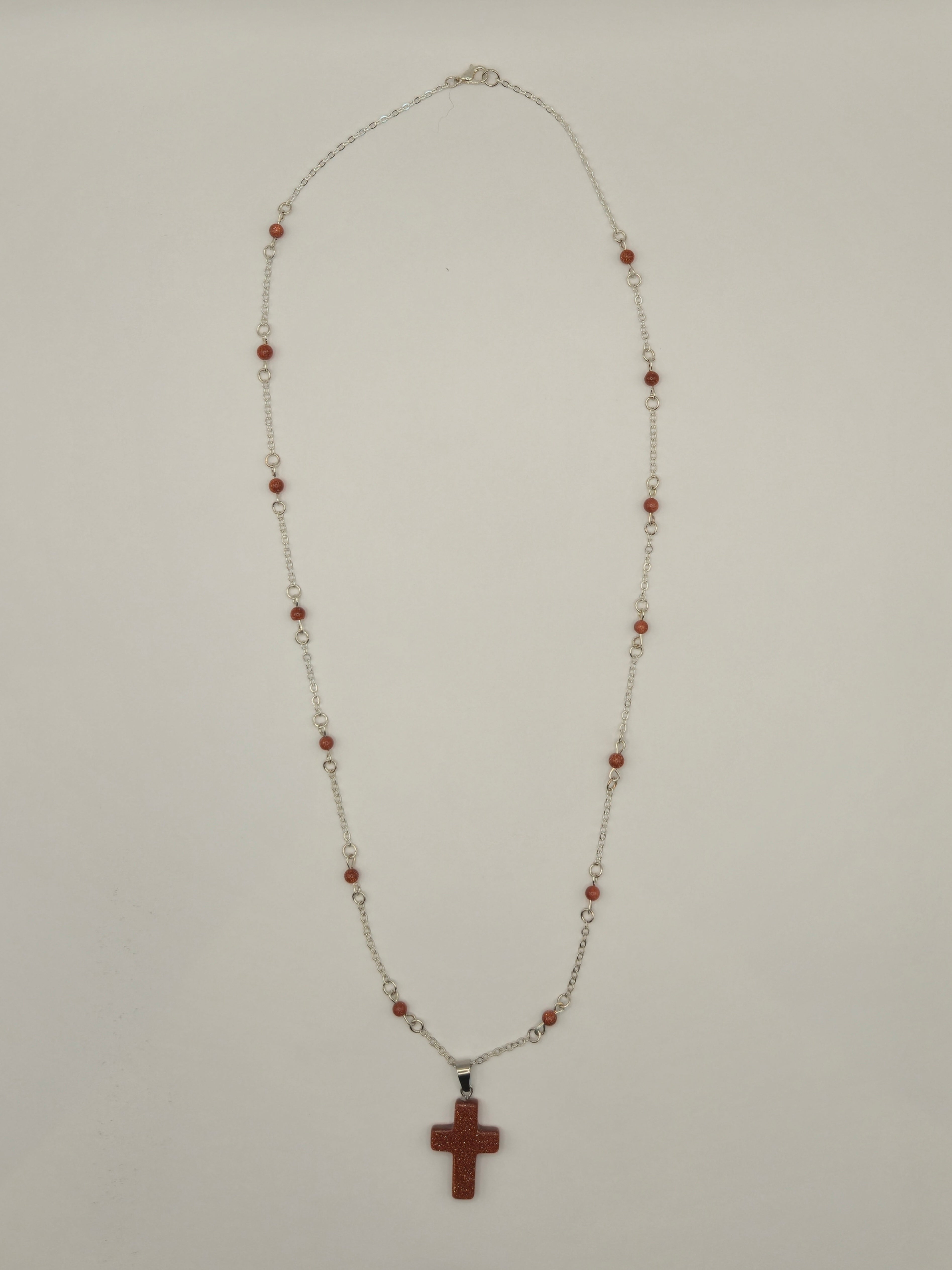 Red Sandstone Cross Pendant Necklace