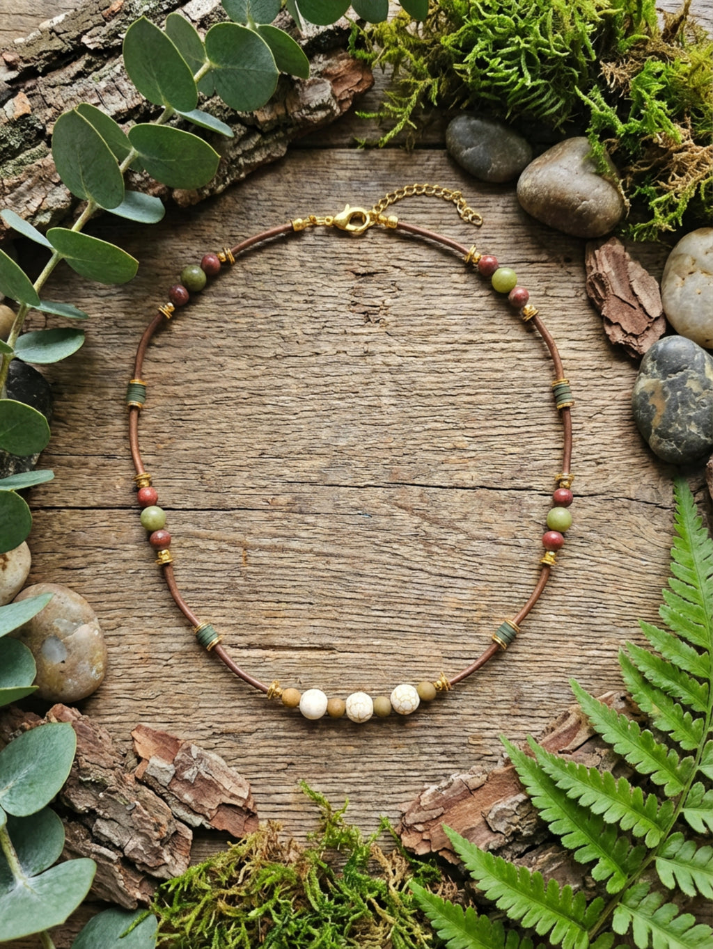 White Crackle Howlite & China Jade Necklace