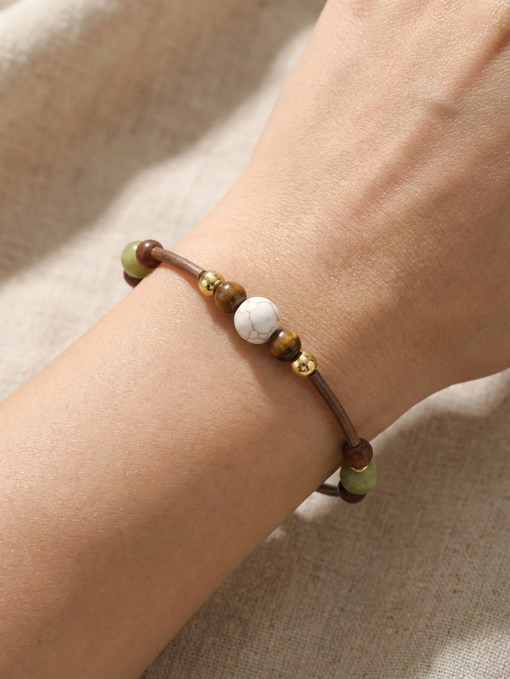 White Crackle Howlite & China Jade Bracelet