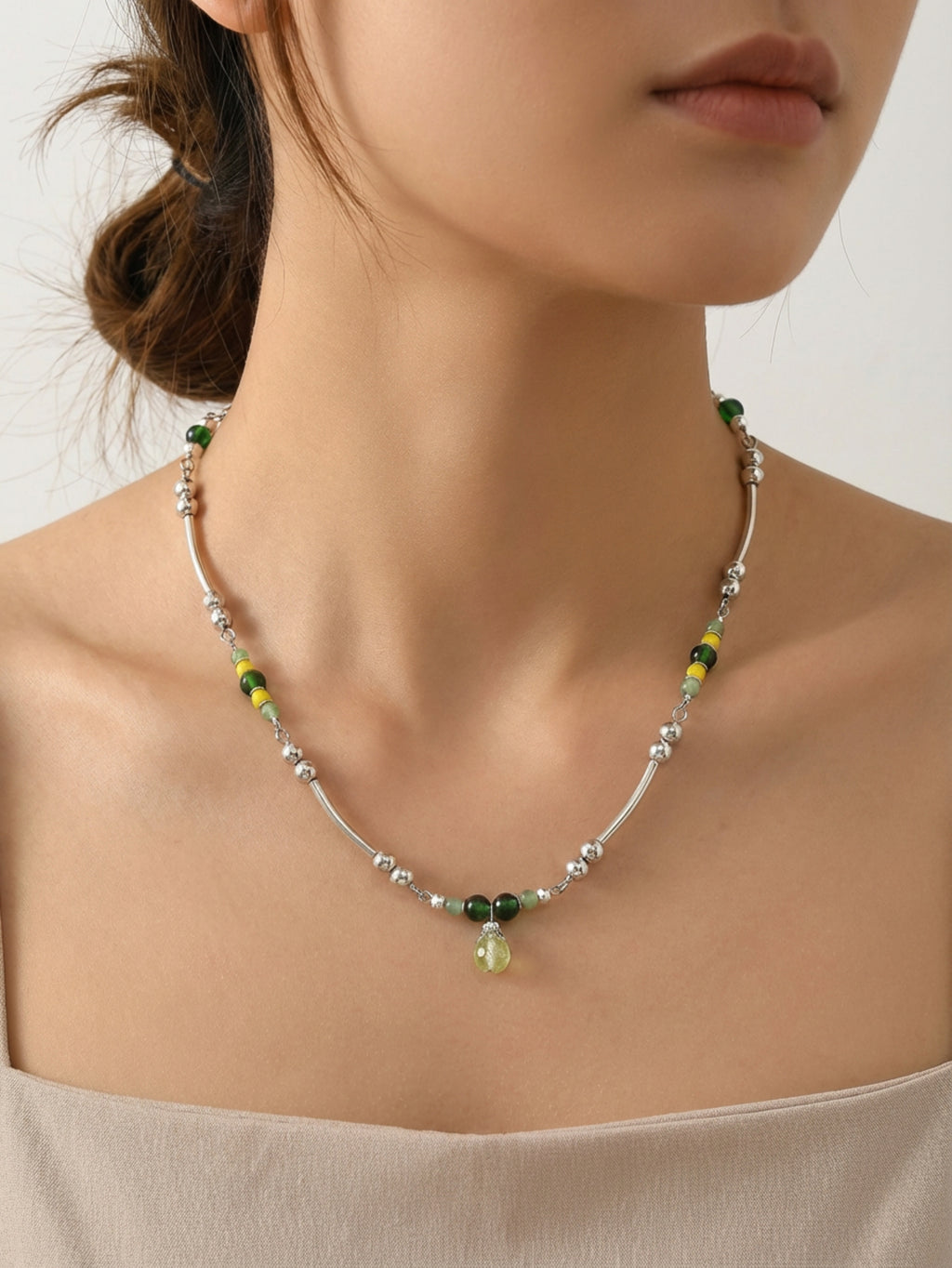 Yellow & Green Crackle Glass Necklace