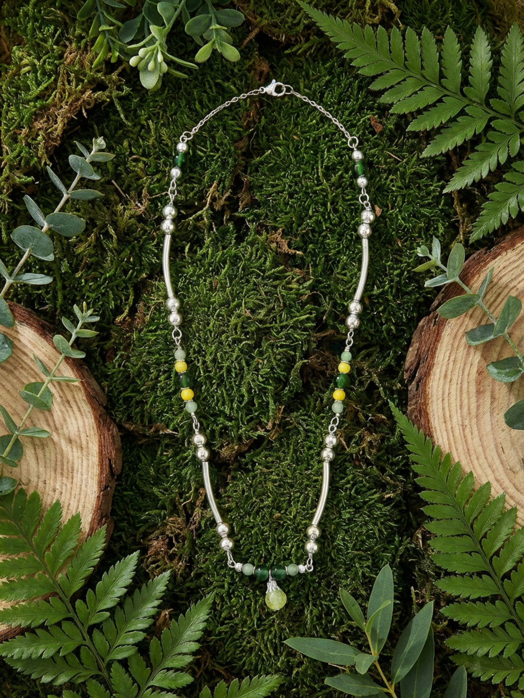 Yellow & Green Crackle Glass Necklace