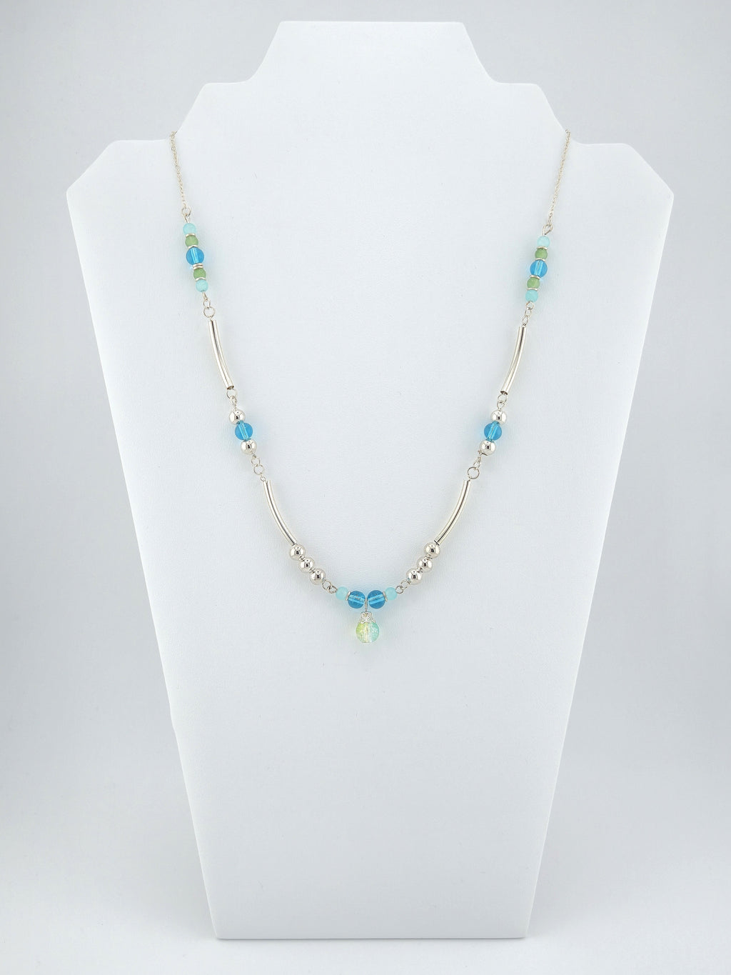 Blue Crackle Glass Tibetan Tube Necklace