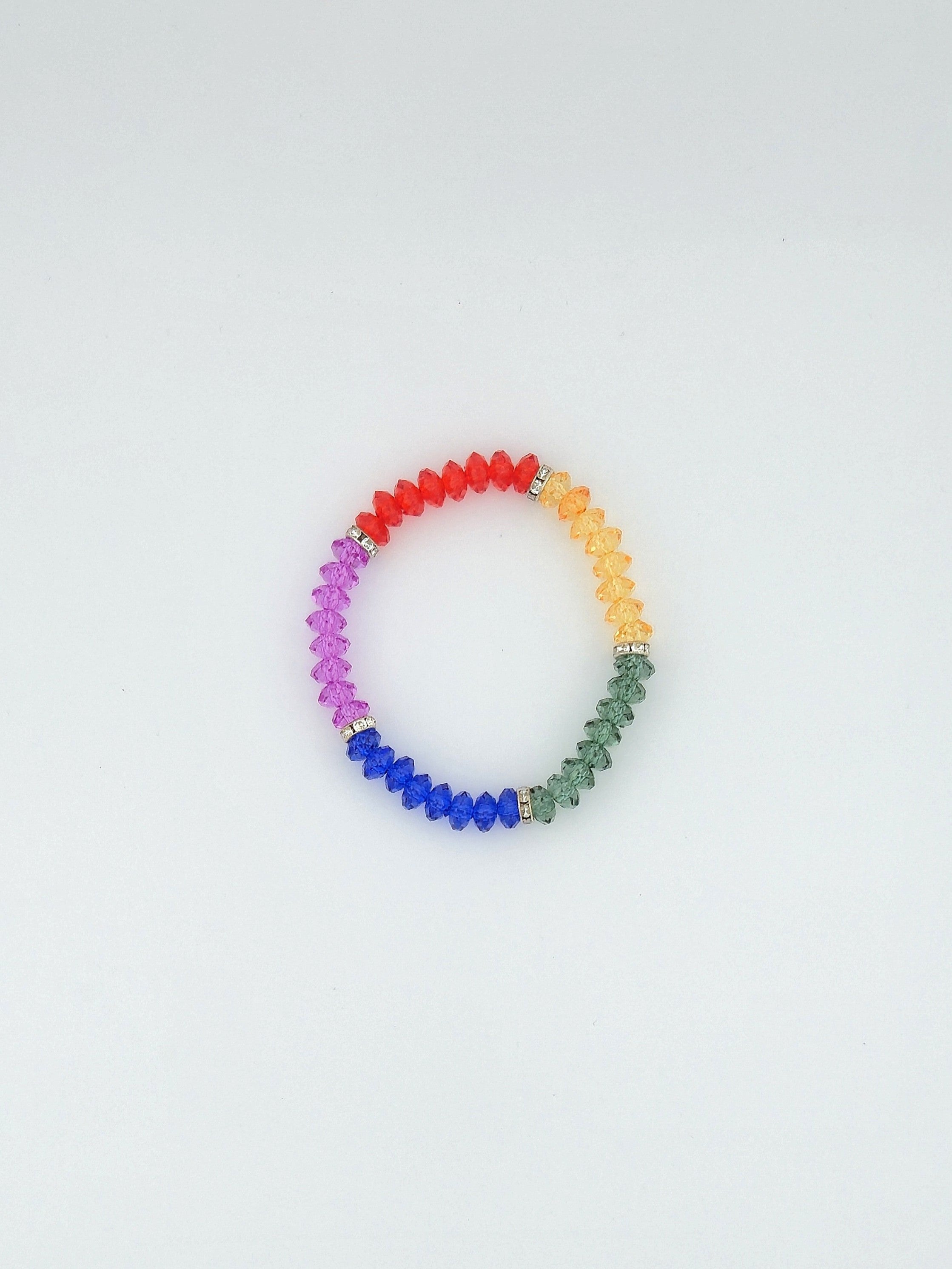 Rainbow Faceted Glass Bead Bracelet