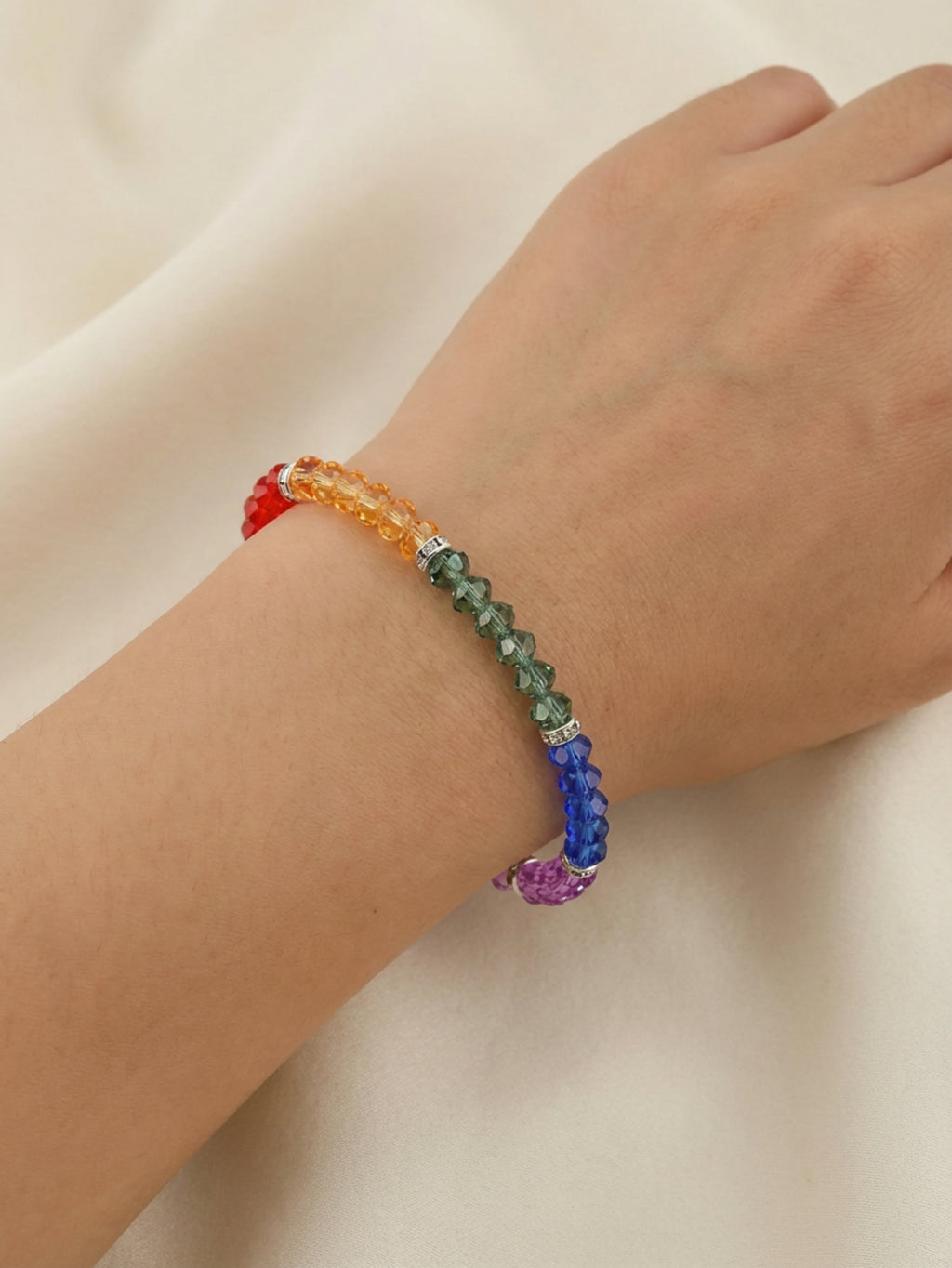Rainbow Faceted Glass Bead Bracelet
