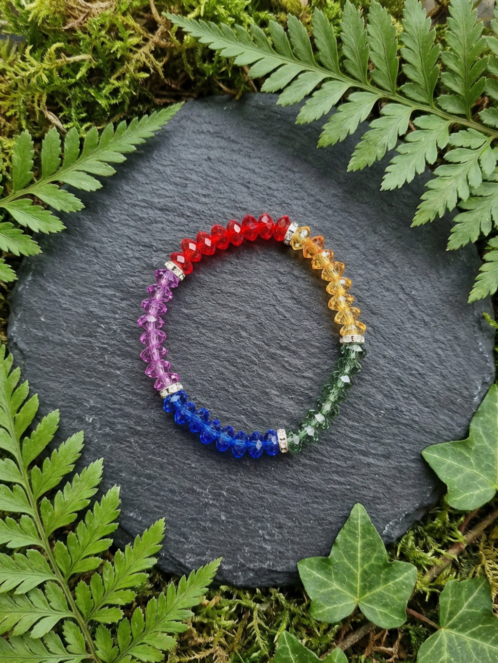 Rainbow Faceted Glass Bead Bracelet