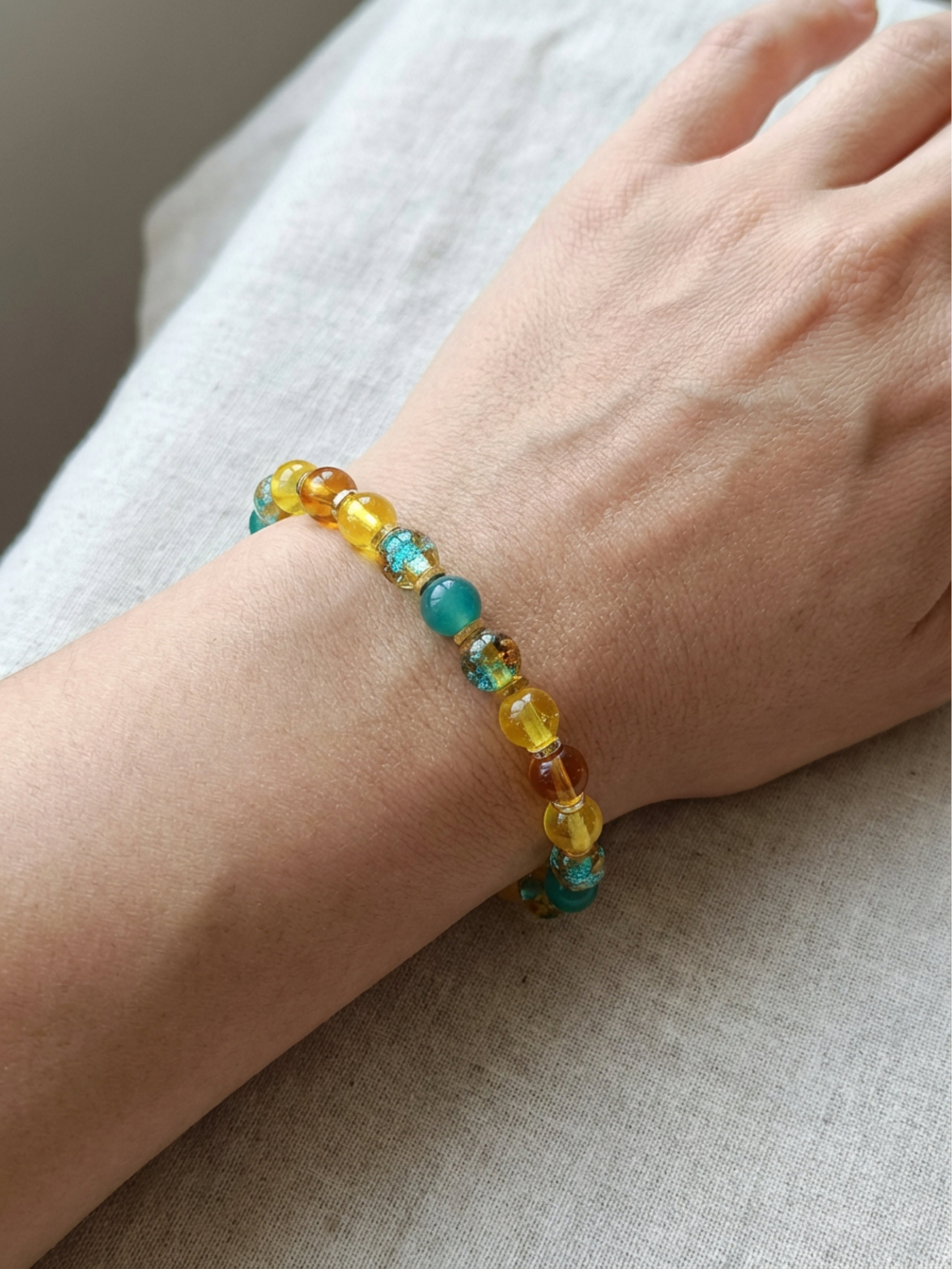Turquoise & Gold Fusion Glass Bead Bracelet 2