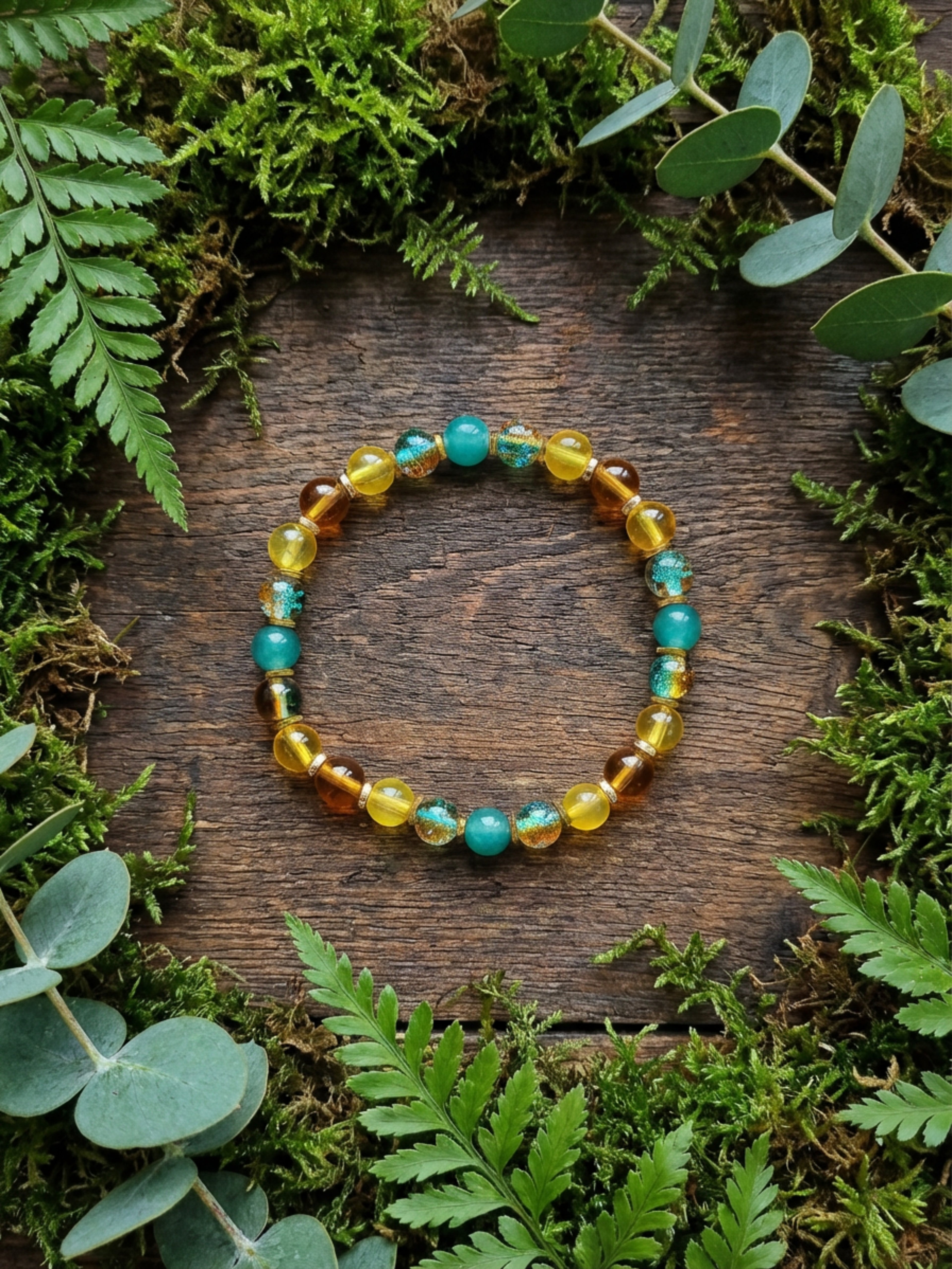 Turquoise & Gold Fusion Glass Bead Bracelet 2