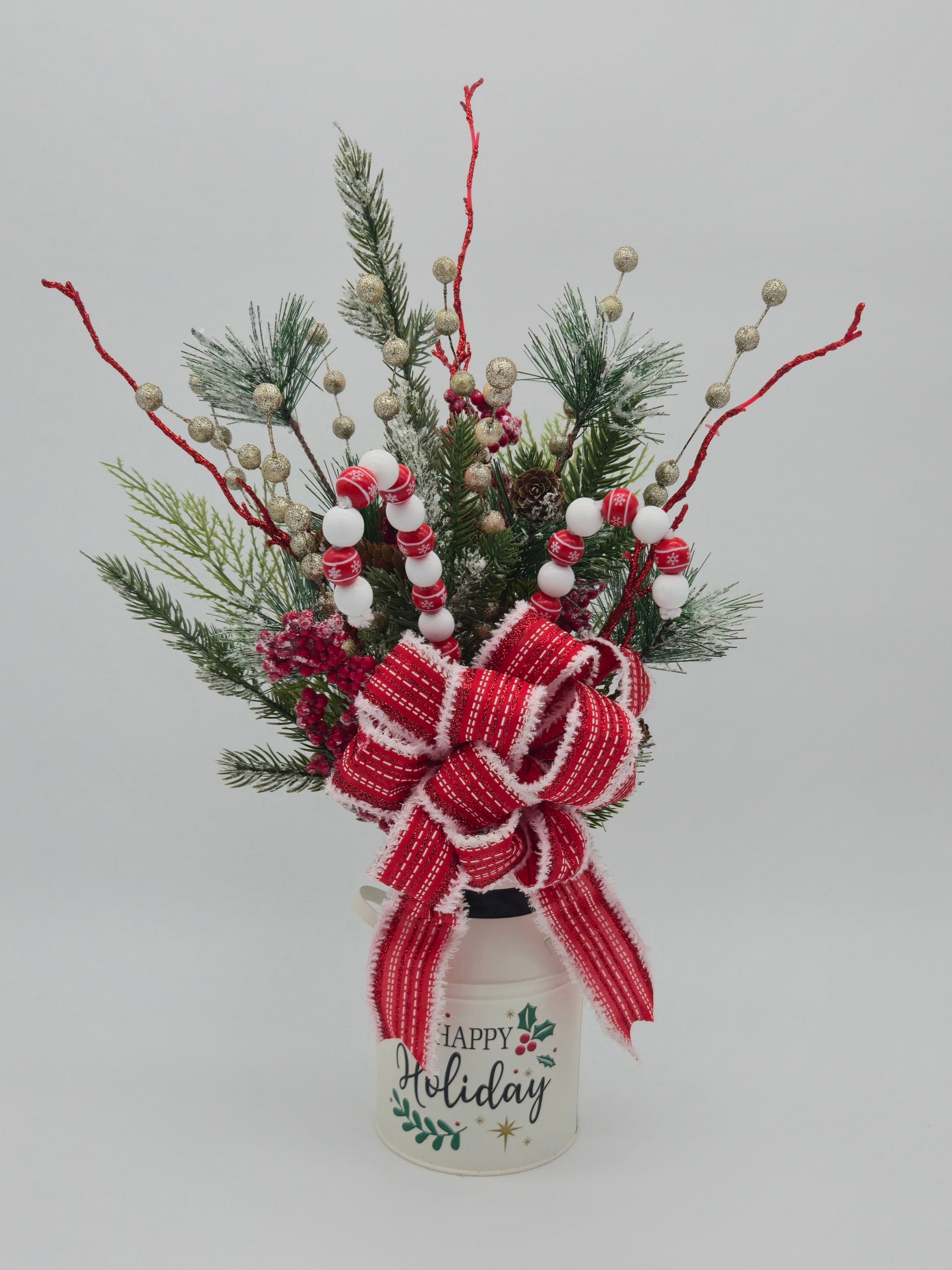 Happy Holidays Milk Can Arrangment