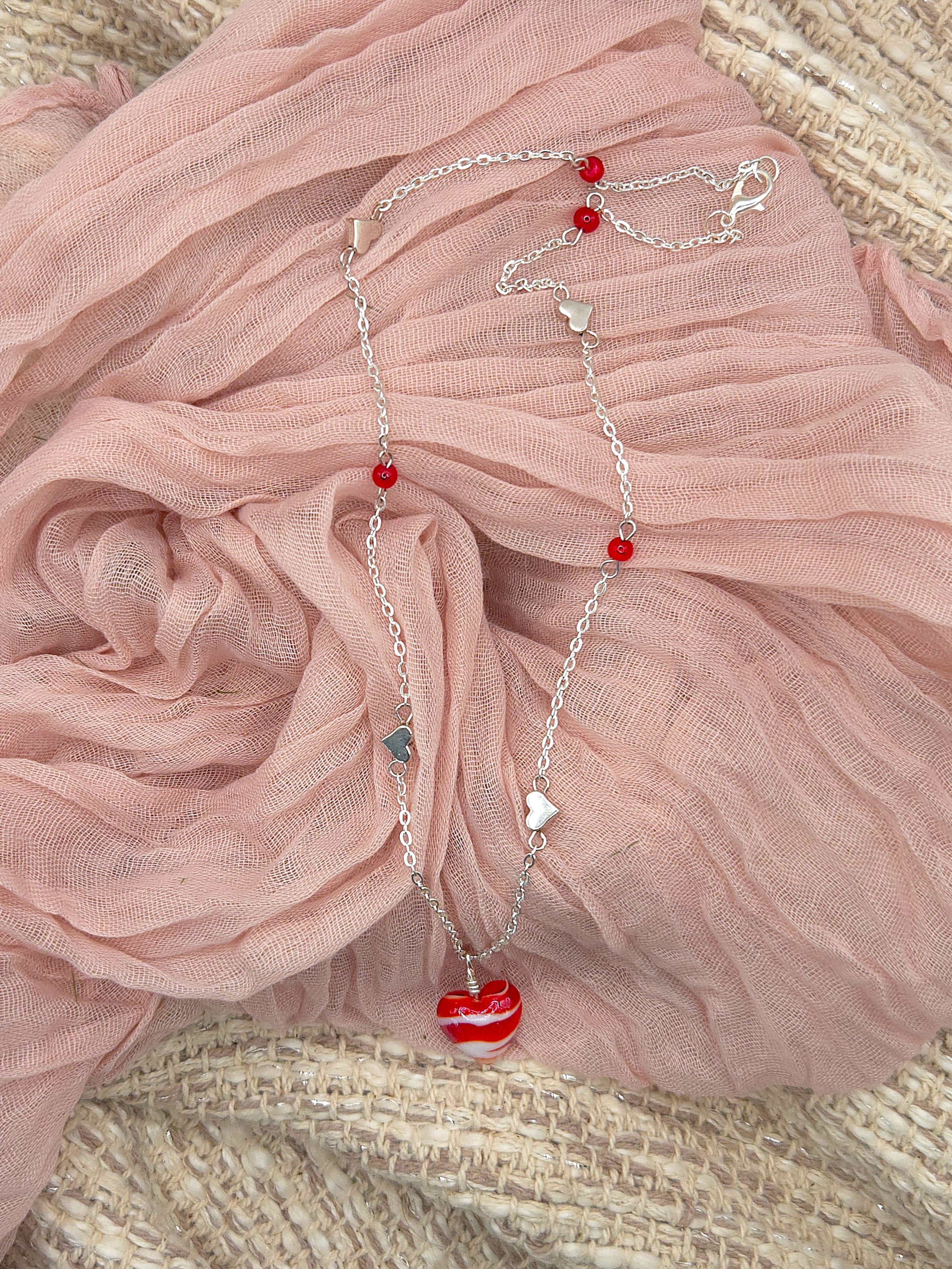 Red Swirl Glass Heart Necklace