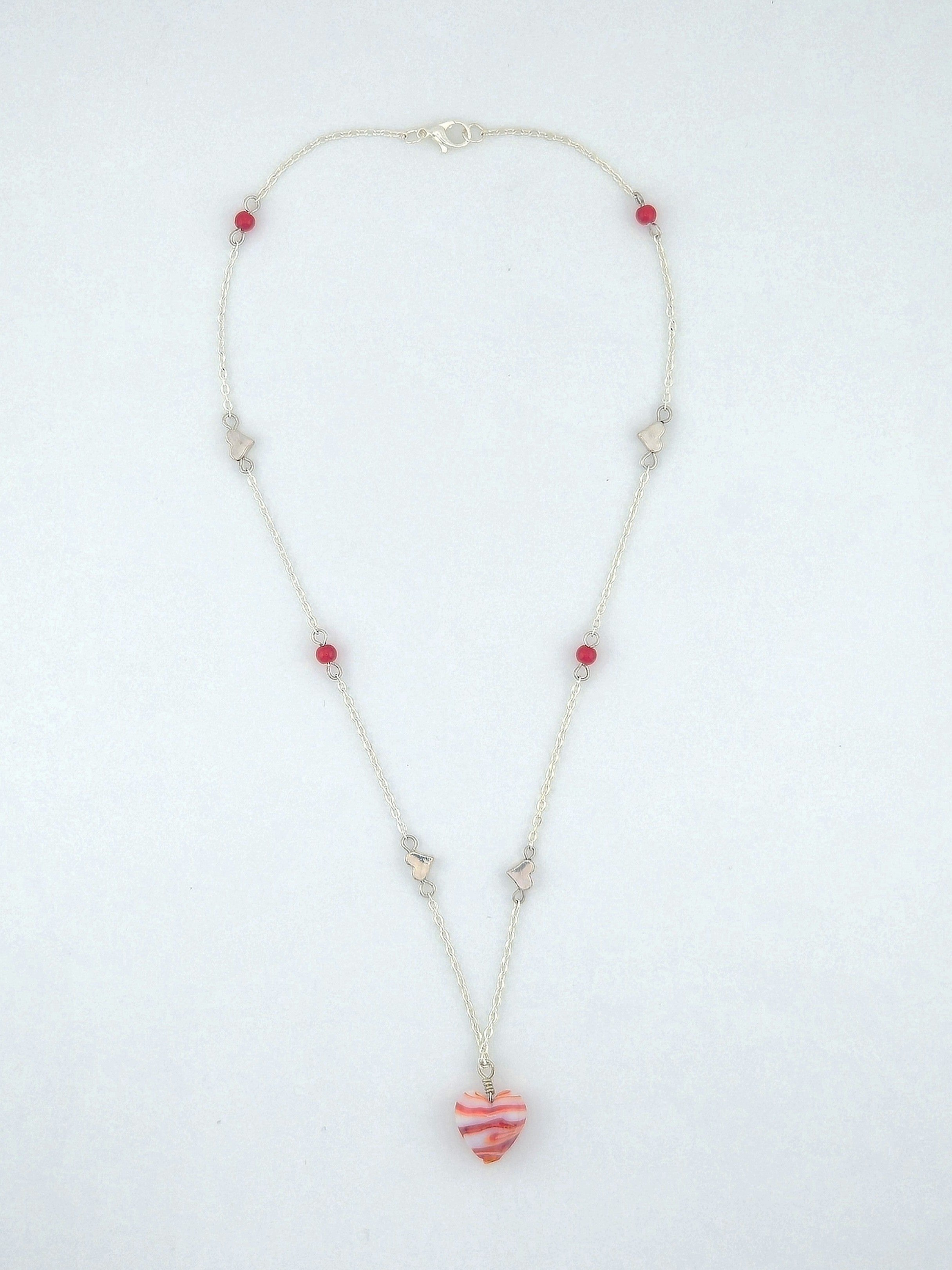 Red Swirl Glass Heart Necklace