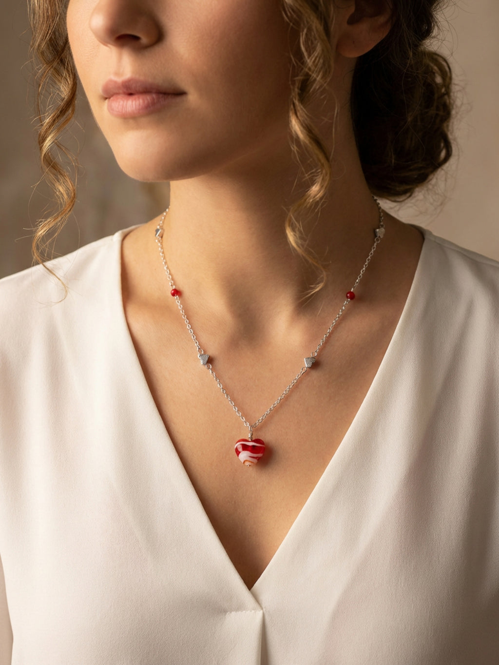 Red Swirl Glass Heart Necklace