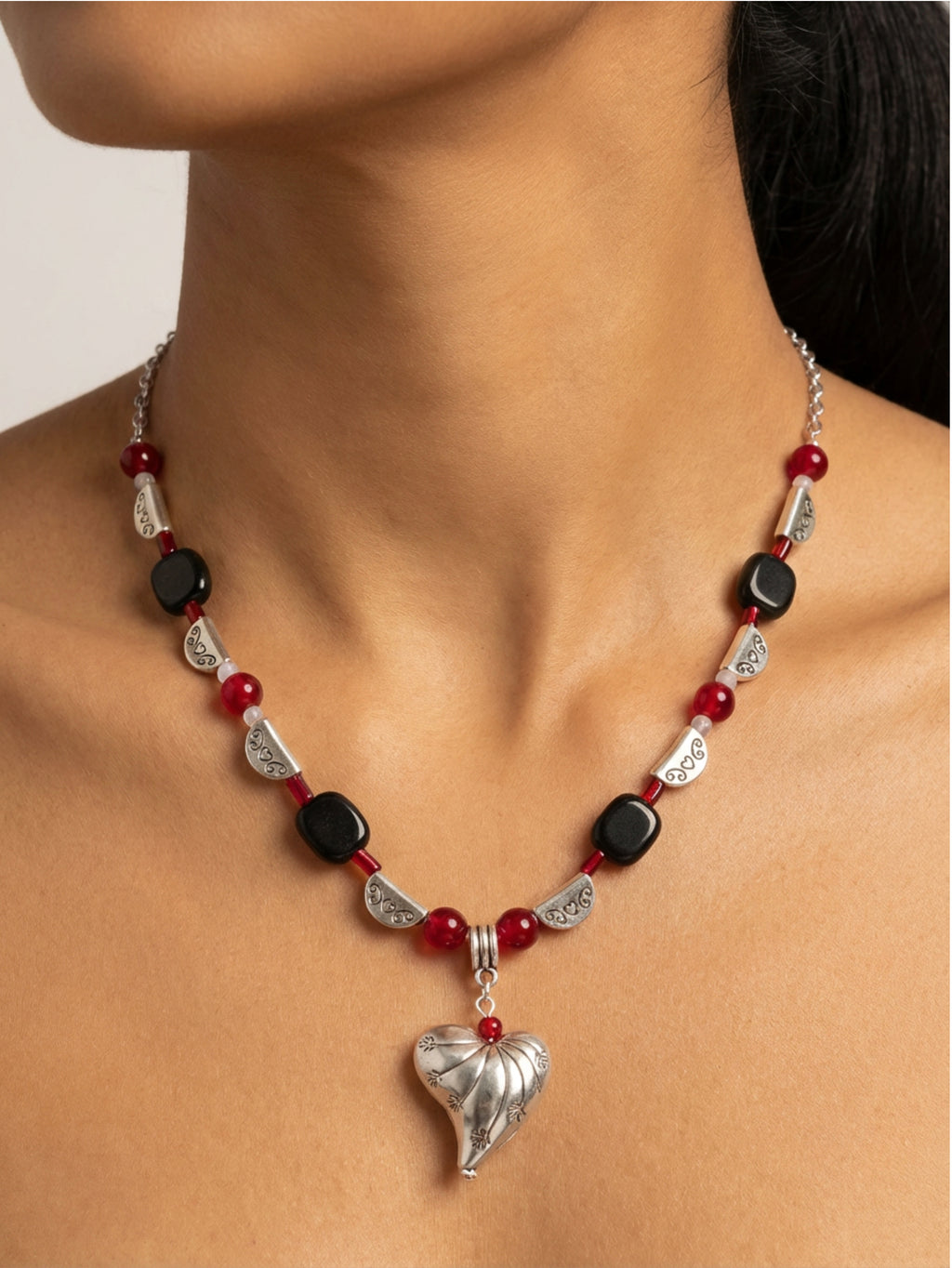 Engraved Silver Heart Pendant Necklace- 20"