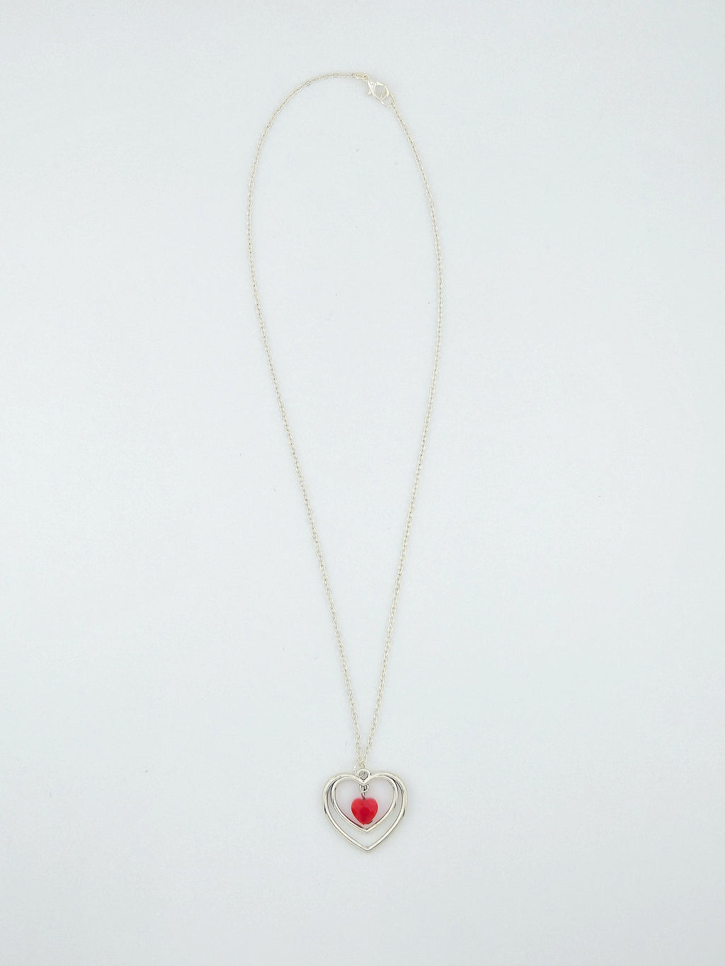 Center Glass Heart Double Pendant Necklace