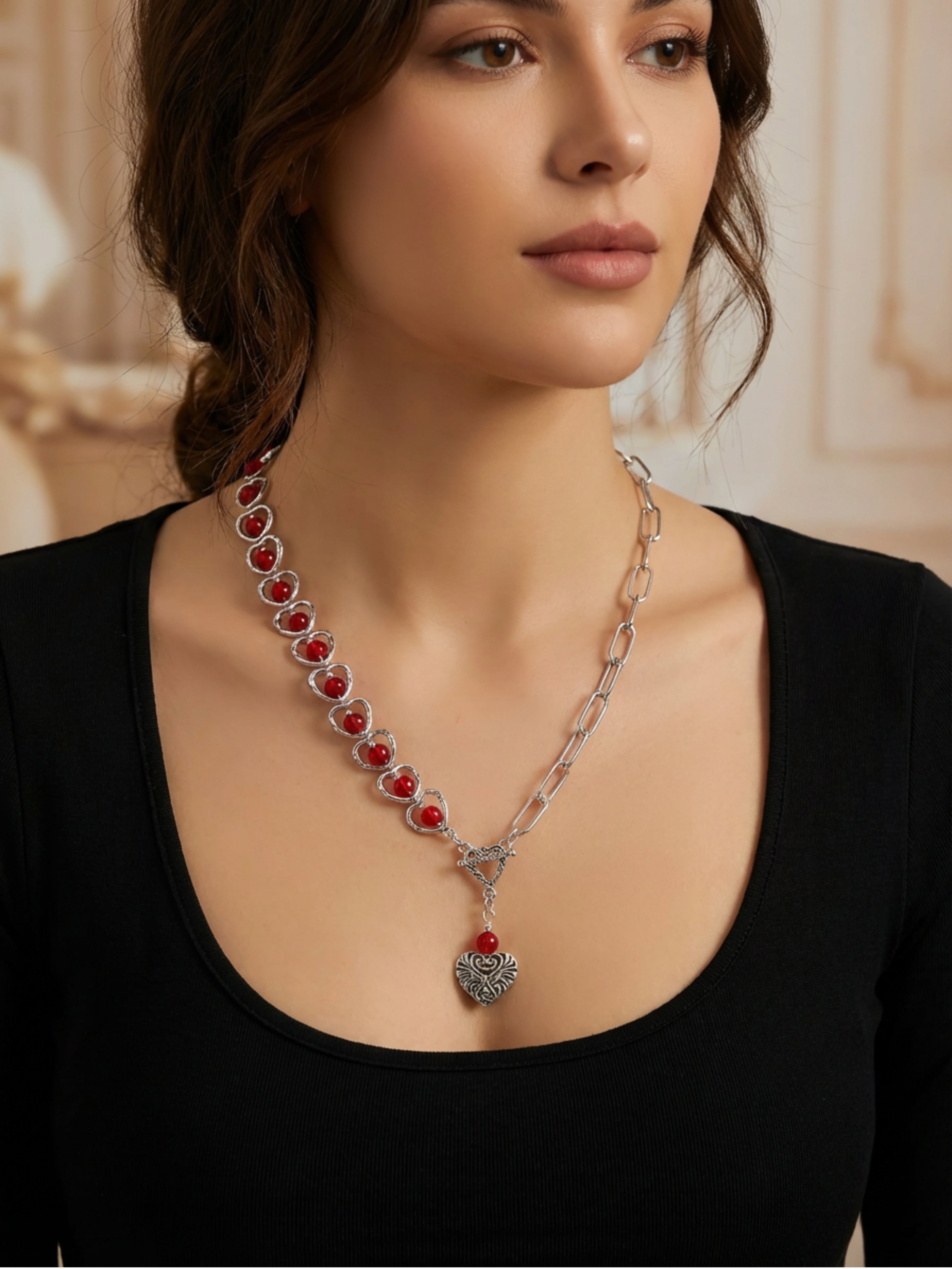 Sweeping Heart Pendant Necklace 20"