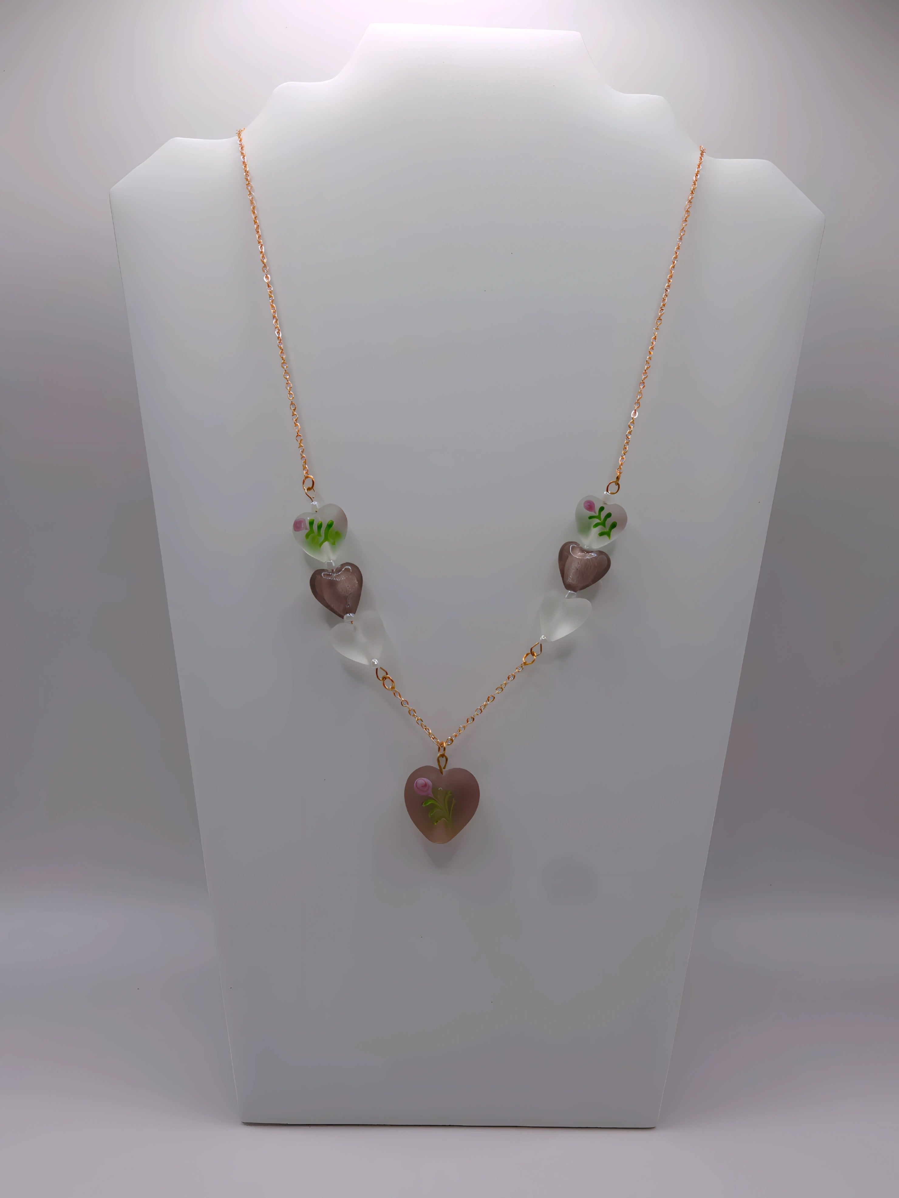 Amethyst Painted Heart Pendant Necklace- 22"