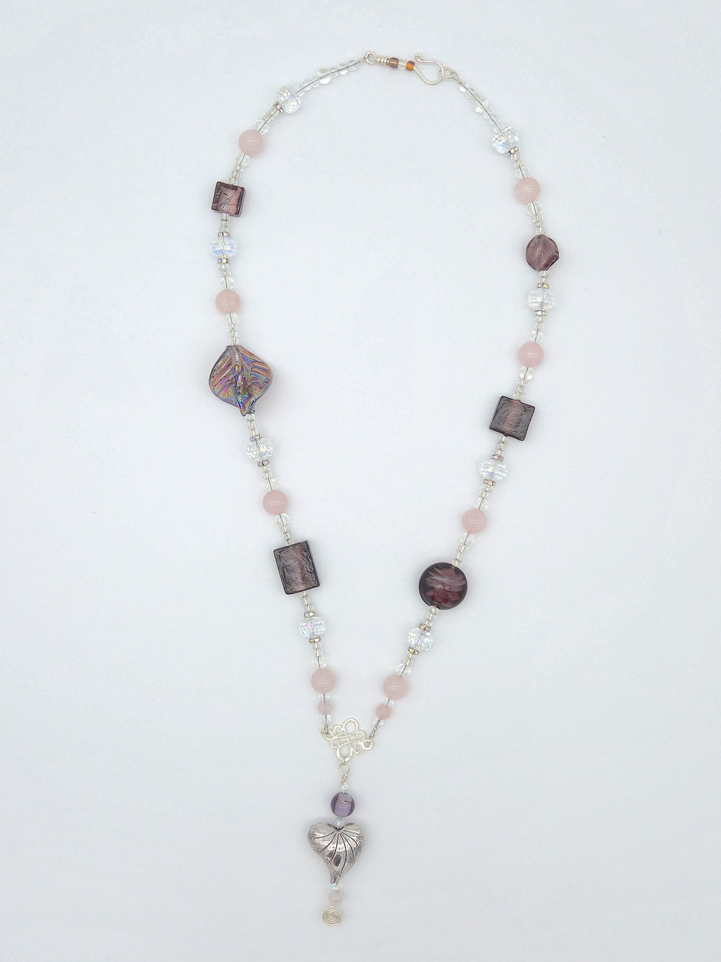 Glamorous Purple Heart Pendant Necklace 26.5"