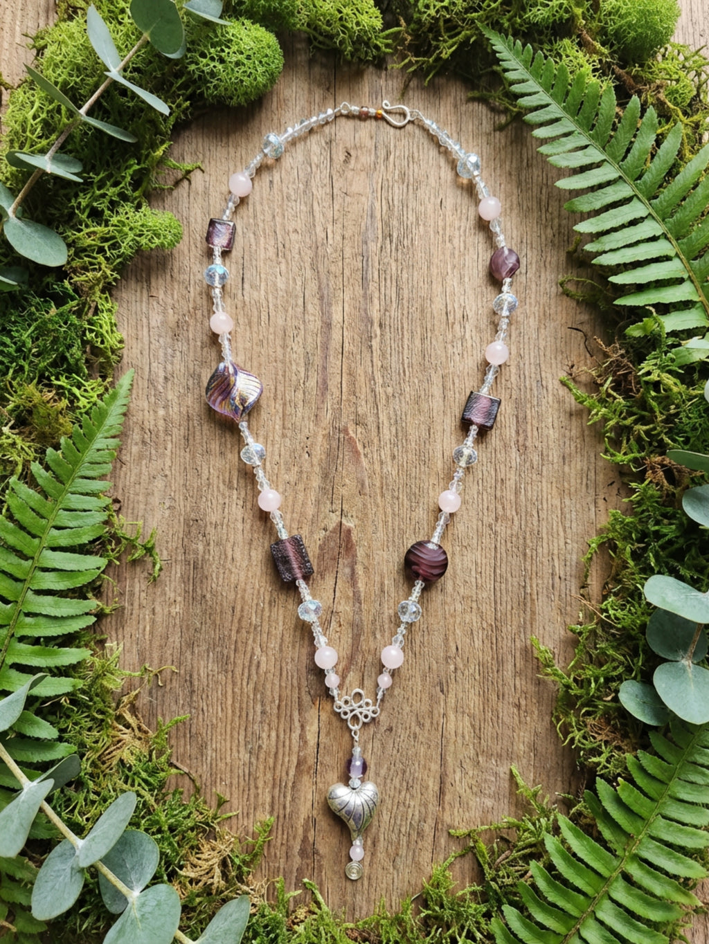 Glamorous Purple Heart Pendant Necklace 26.5"