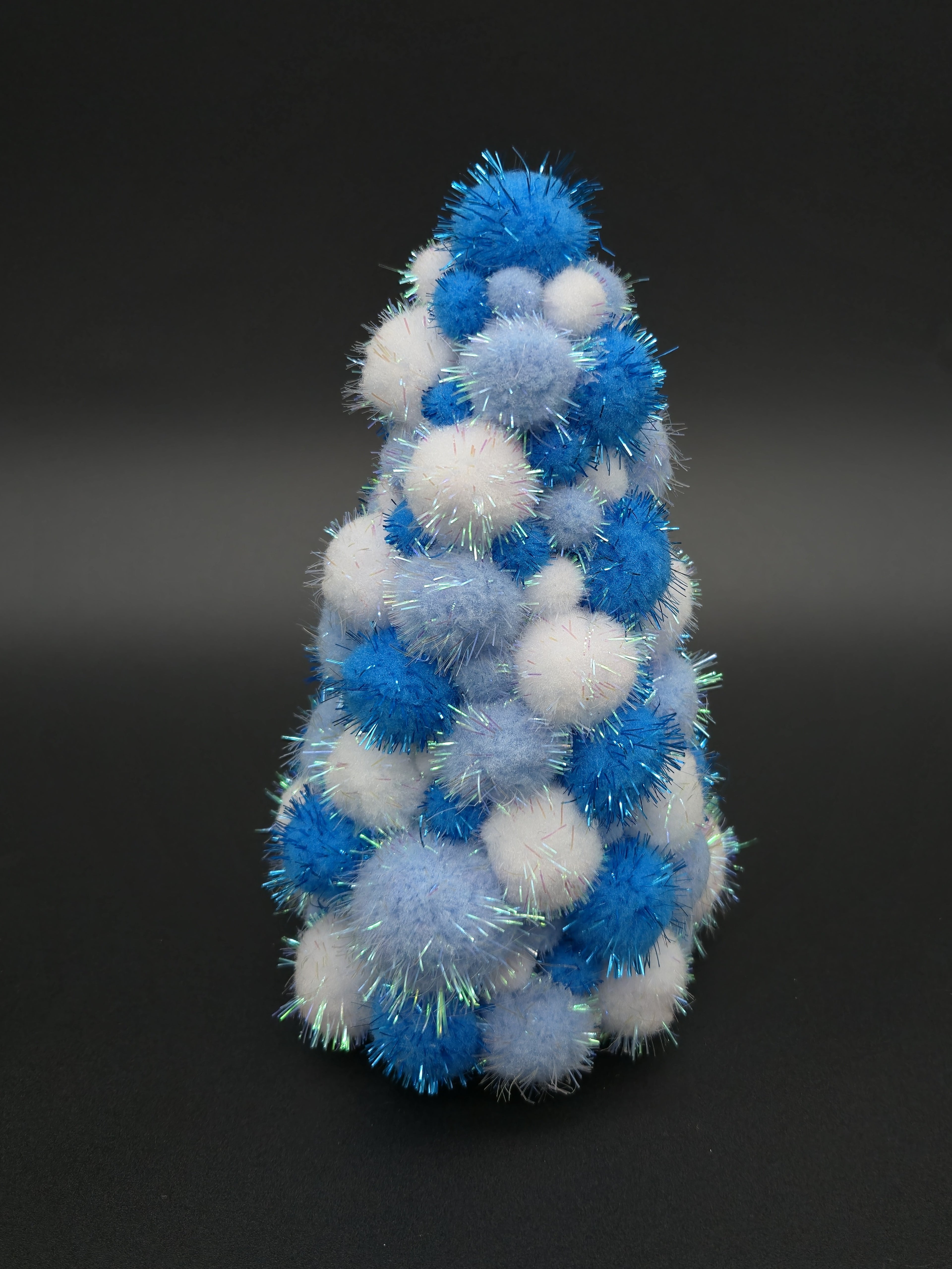 Blue Tinsel Pom Pom Tree