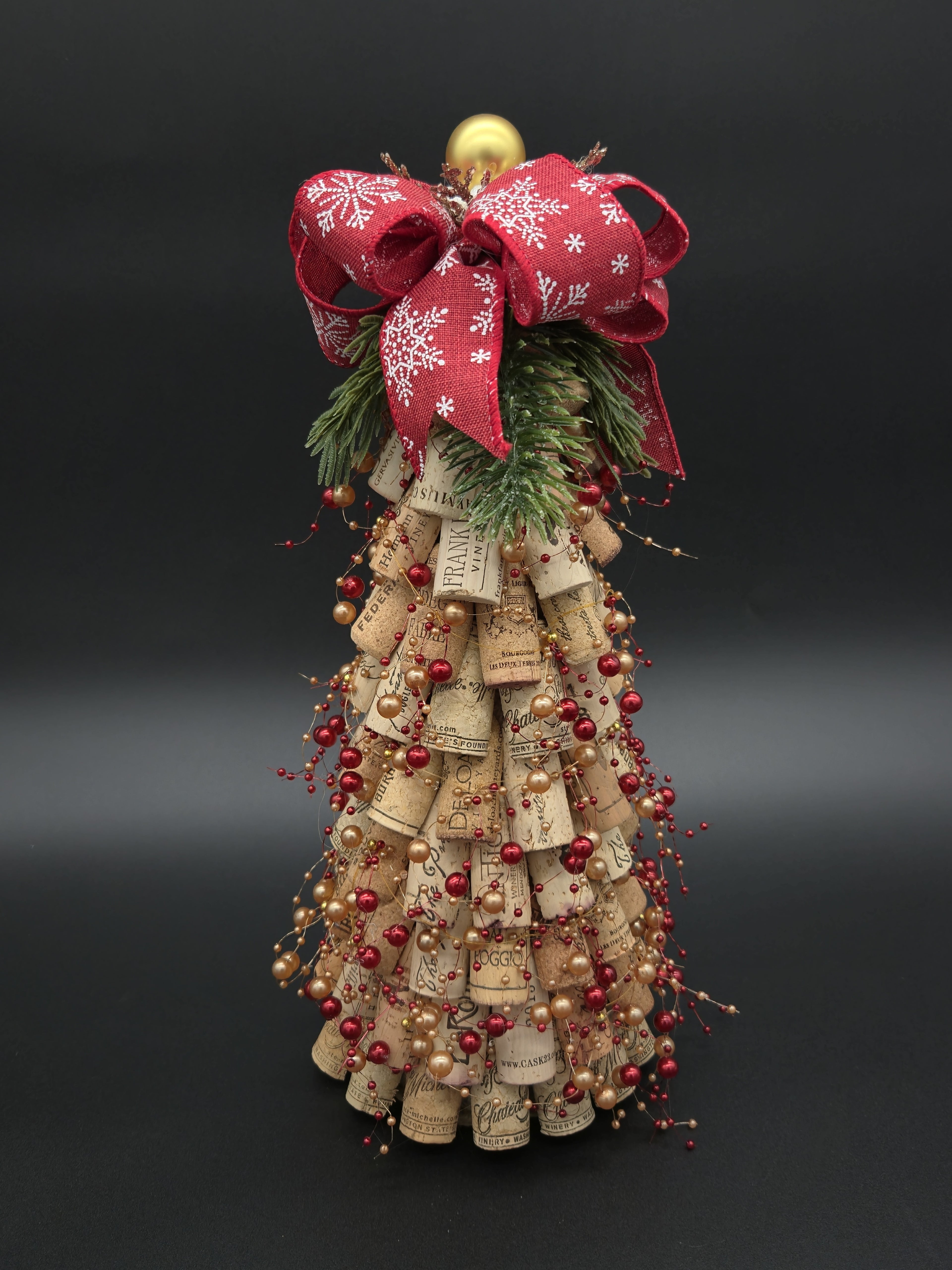 Burgundy & Gold Bauble Wine Cork Tree